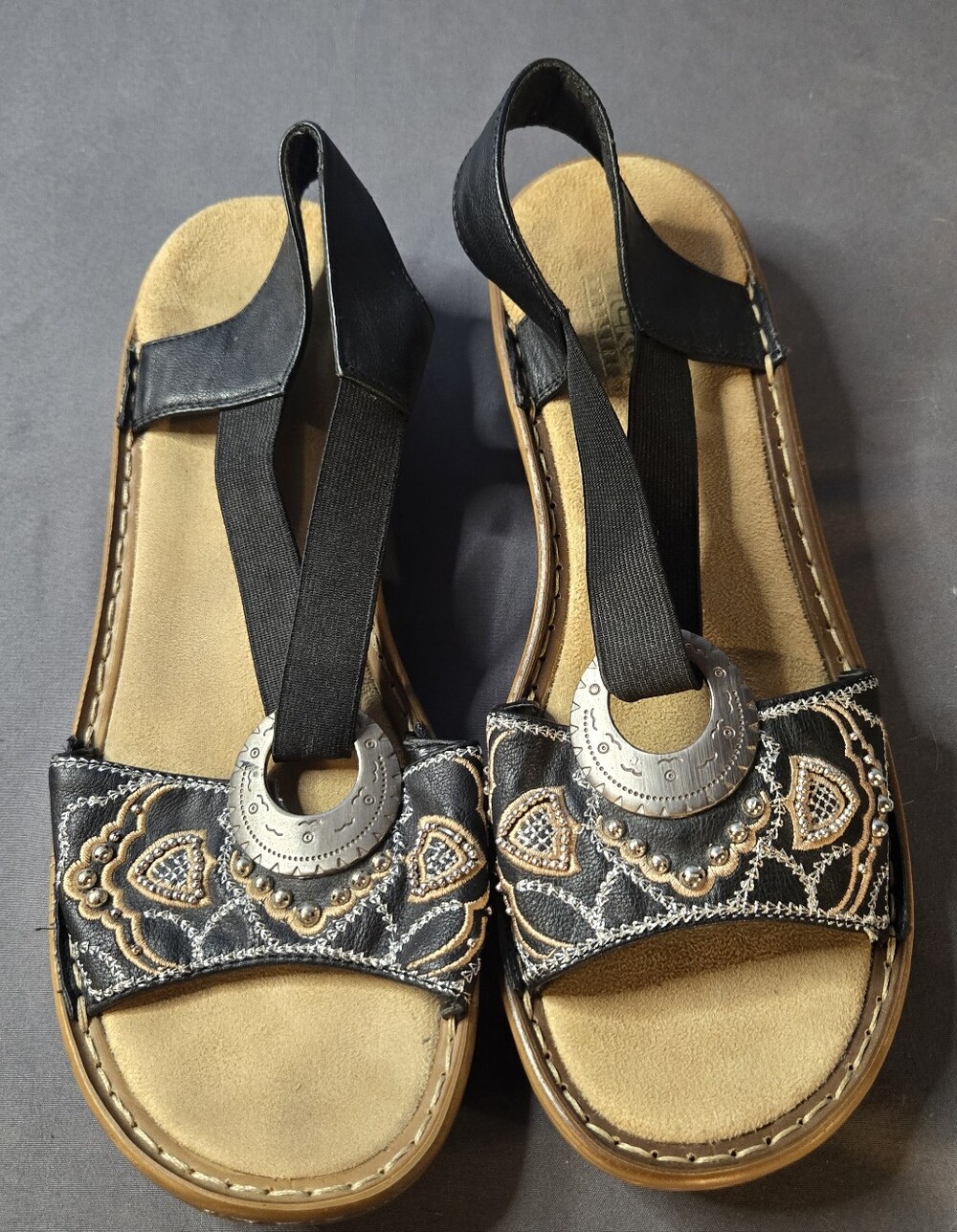 Rieker Regina Brown Sandals Womens Size US 10.5 EU 42 Slingback Embellished